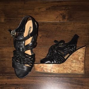 Soda black wedge heels